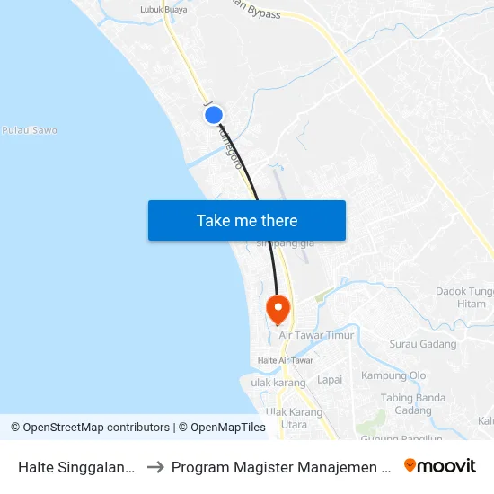 Halte Singgalang 1 to Program Magister Manajemen Unp map