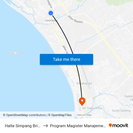 Halte Simpang Brimob to Program Magister Manajemen Unp map