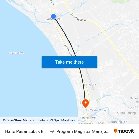 Halte Pasar Lubuk Buaya 2 to Program Magister Manajemen Unp map