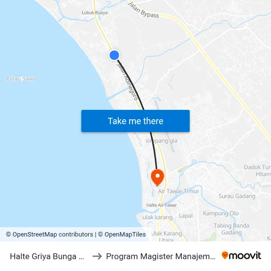 Halte Griya Bunga Mas 2 to Program Magister Manajemen Unp map