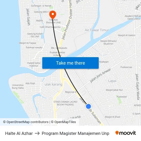 Halte Al Azhar to Program Magister Manajemen Unp map