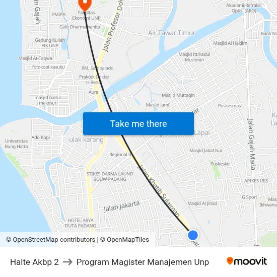 Halte Akbp 2 to Program Magister Manajemen Unp map