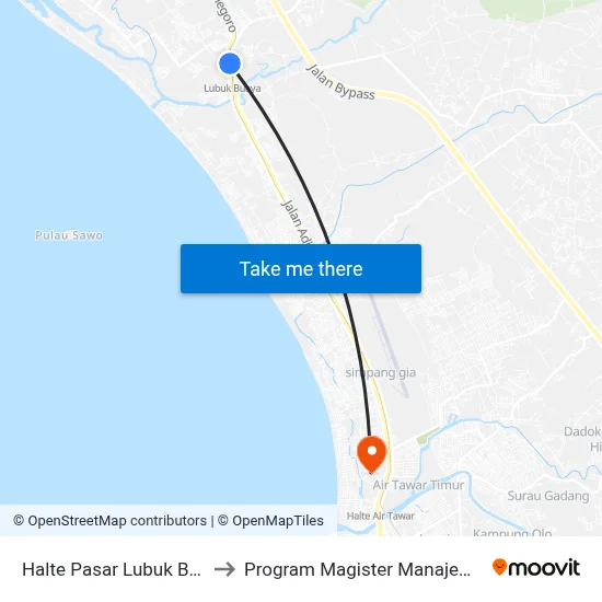 Halte Pasar Lubuk Buaya 1 to Program Magister Manajemen Unp map