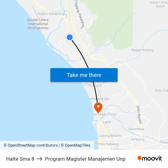 Halte Sma 8 to Program Magister Manajemen Unp map