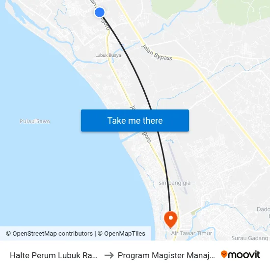 Halte Perum Lubuk Raya Lestari to Program Magister Manajemen Unp map