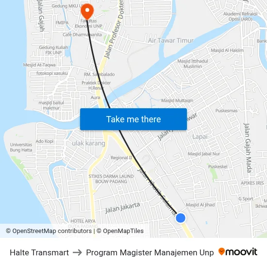 Halte Transmart to Program Magister Manajemen Unp map