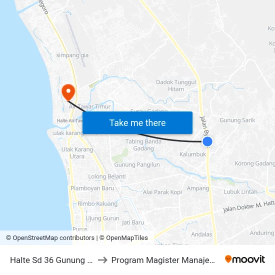 Halte Sd 36 Gunung Sariak to Program Magister Manajemen Unp map