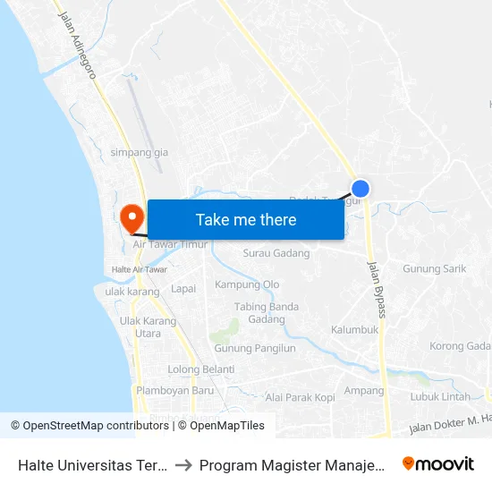 Halte Universitas Terbuka I to Program Magister Manajemen Unp map