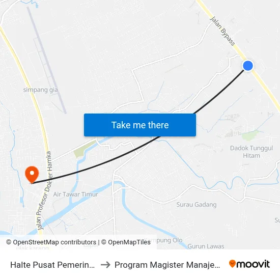 Halte Pusat Pemerintahan I to Program Magister Manajemen Unp map