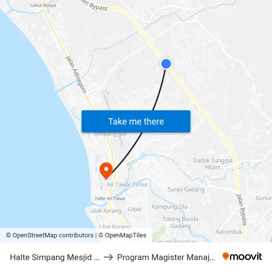 Halte Simpang Mesjid Araudah to Program Magister Manajemen Unp map