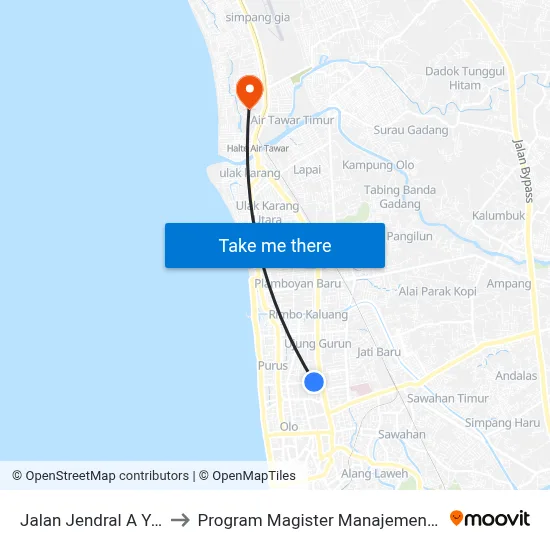 Jalan Jendral A Yani to Program Magister Manajemen Unp map