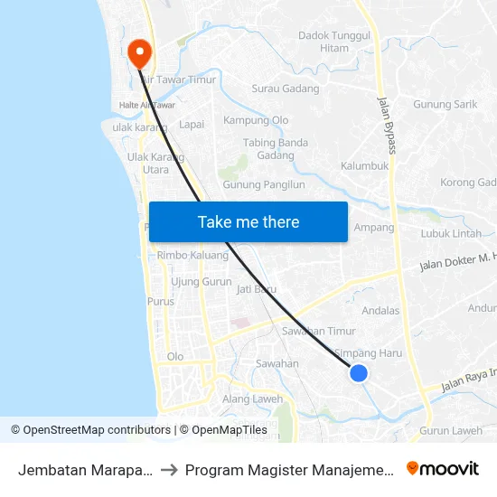 Jembatan Marapalam to Program Magister Manajemen Unp map