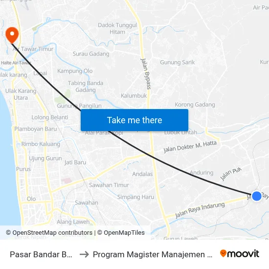 Pasar Bandar Buat to Program Magister Manajemen Unp map