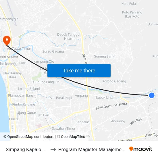 Simpang Kapalo Koto to Program Magister Manajemen Unp map