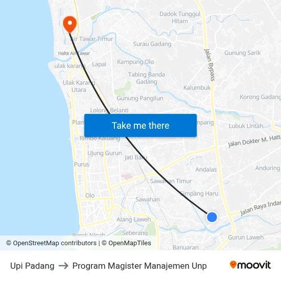 Upi Padang to Program Magister Manajemen Unp map