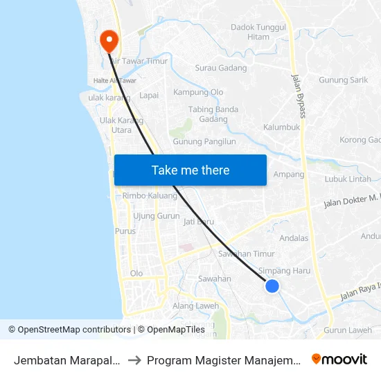 Jembatan Marapalam 2 to Program Magister Manajemen Unp map