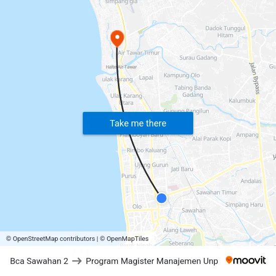 Bca Sawahan 2 to Program Magister Manajemen Unp map
