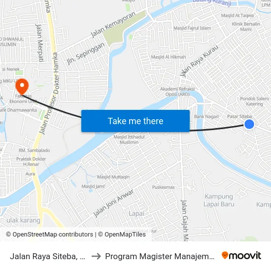 Jalan Raya Siteba, 44kel to Program Magister Manajemen Unp map