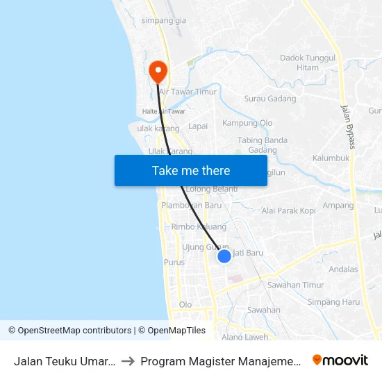 Jalan Teuku Umar, 69 to Program Magister Manajemen Unp map