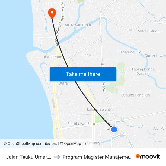 Jalan Teuku Umar, 21h to Program Magister Manajemen Unp map