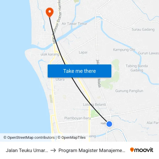 Jalan Teuku Umar, 21 to Program Magister Manajemen Unp map