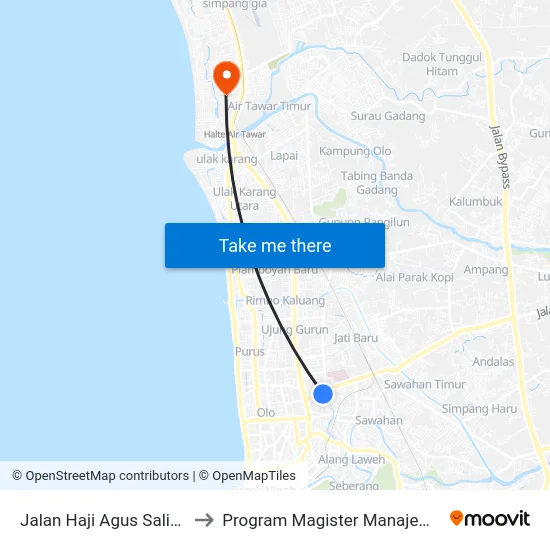 Jalan Haji Agus Salim, 19a to Program Magister Manajemen Unp map