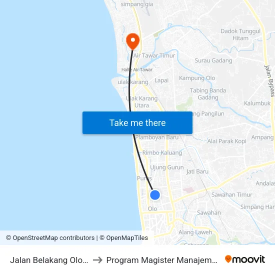 Jalan Belakang Olo, 40a to Program Magister Manajemen Unp map