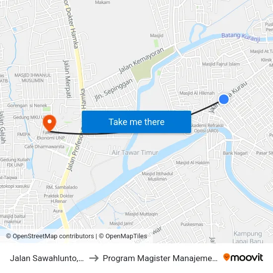 Jalan Sawahlunto, 136 to Program Magister Manajemen Unp map