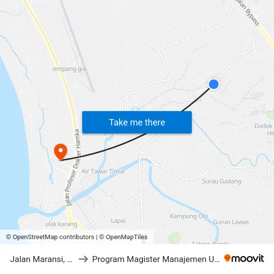 Jalan Maransi, 35 to Program Magister Manajemen Unp map