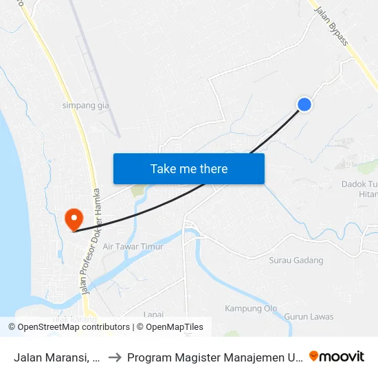 Jalan Maransi, 10 to Program Magister Manajemen Unp map