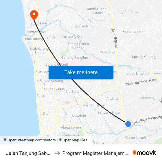 Jalan Tanjung Sabar, 18 to Program Magister Manajemen Unp map
