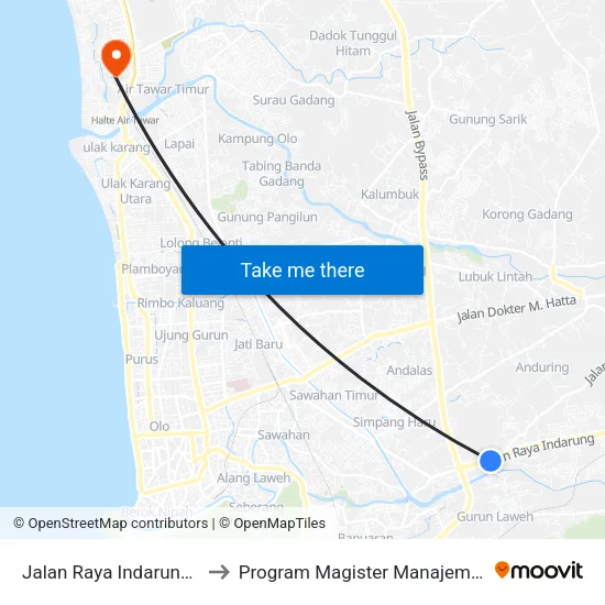 Jalan Raya Indarung, 21a to Program Magister Manajemen Unp map