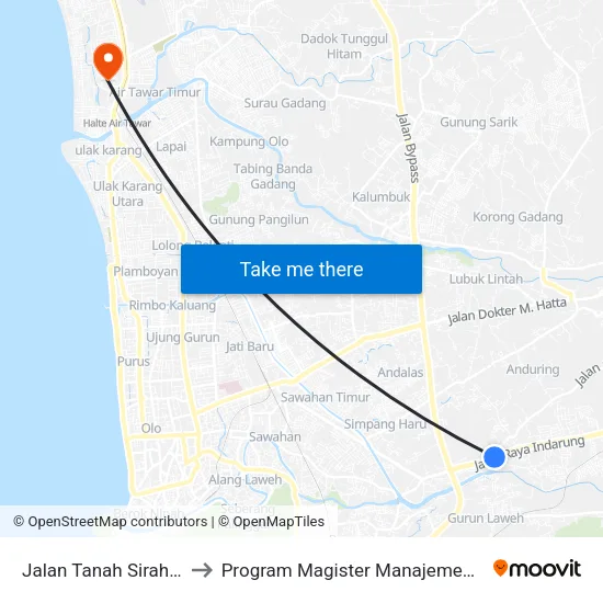 Jalan Tanah Sirah, 10 to Program Magister Manajemen Unp map
