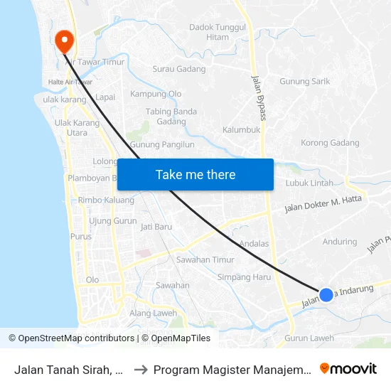 Jalan Tanah Sirah, No.64 to Program Magister Manajemen Unp map