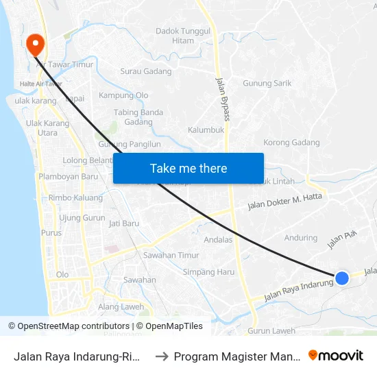 Jalan Raya Indarung-Rimbo Datar, 19 to Program Magister Manajemen Unp map