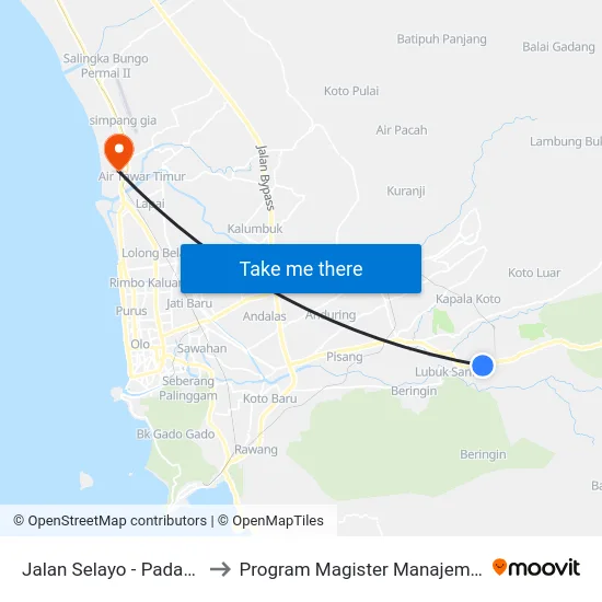 Jalan Selayo - Padang, 56 to Program Magister Manajemen Unp map