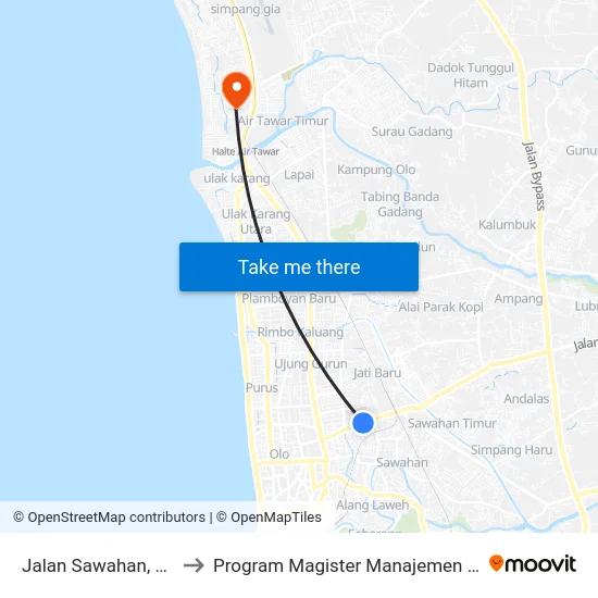Jalan Sawahan, 54b to Program Magister Manajemen Unp map
