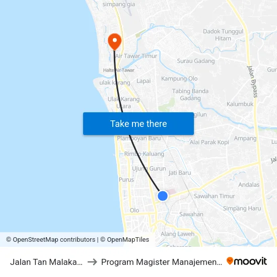 Jalan Tan Malaka, 20 to Program Magister Manajemen Unp map