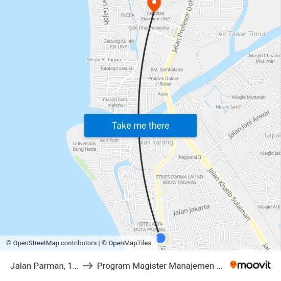 Jalan Parman, 149 to Program Magister Manajemen Unp map