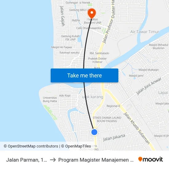 Jalan Parman, 181 to Program Magister Manajemen Unp map