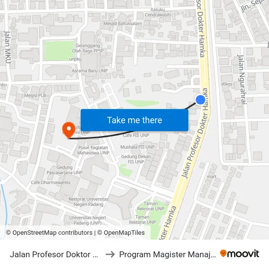 Jalan Profesor Doktor Hamka, 45 to Program Magister Manajemen Unp map