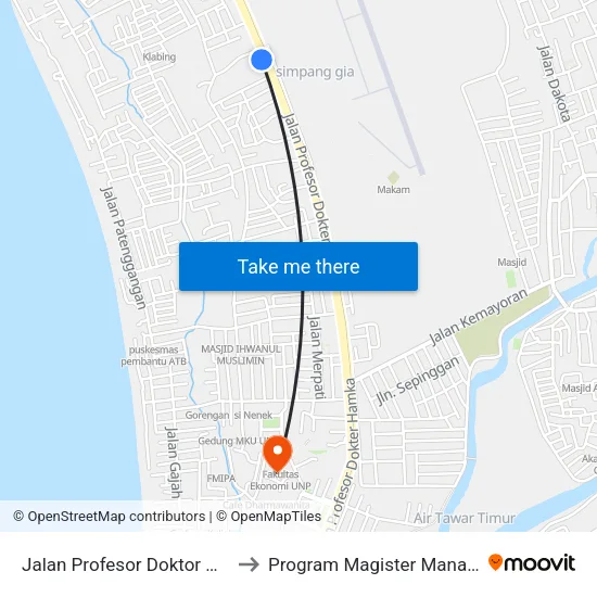 Jalan Profesor Doktor Hamka, 252 to Program Magister Manajemen Unp map