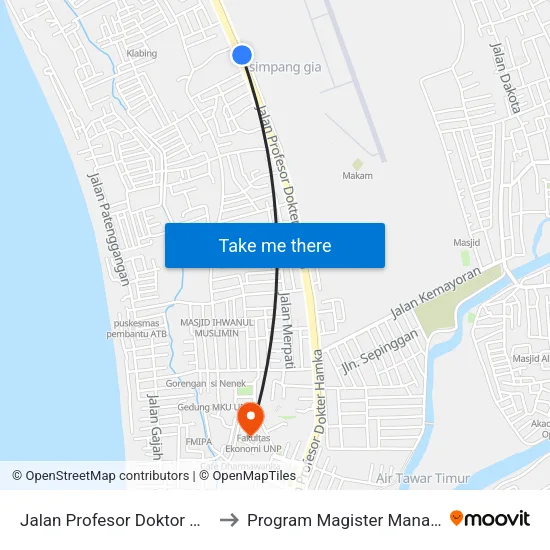 Jalan Profesor Doktor Hamka, 173 to Program Magister Manajemen Unp map