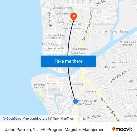 Jalan Parman, 197 to Program Magister Manajemen Unp map