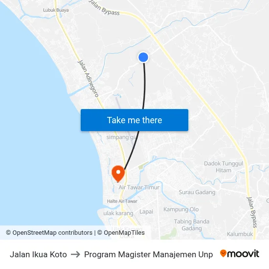 Jalan Ikua Koto to Program Magister Manajemen Unp map