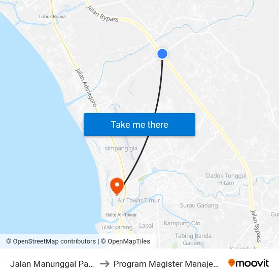 Jalan Manunggal Pagai, 18 to Program Magister Manajemen Unp map