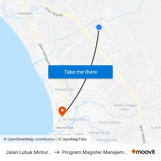 Jalan Lubuk Minturun, 8 to Program Magister Manajemen Unp map
