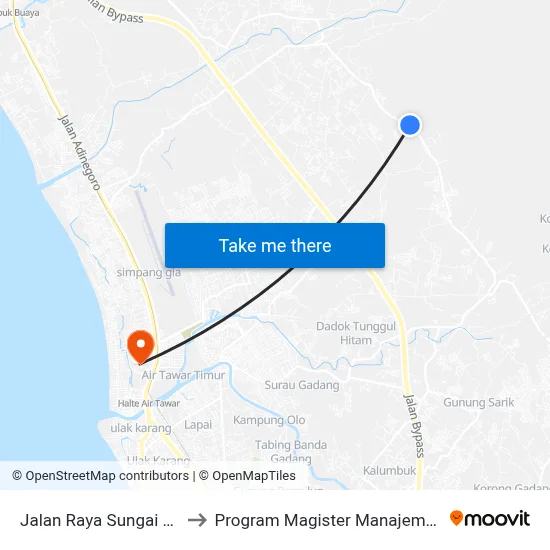 Jalan Raya Sungai Lareh to Program Magister Manajemen Unp map