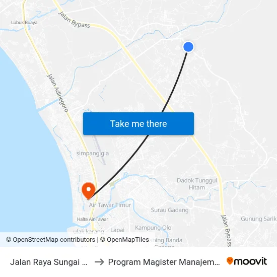 Jalan Raya Sungai Lareh to Program Magister Manajemen Unp map