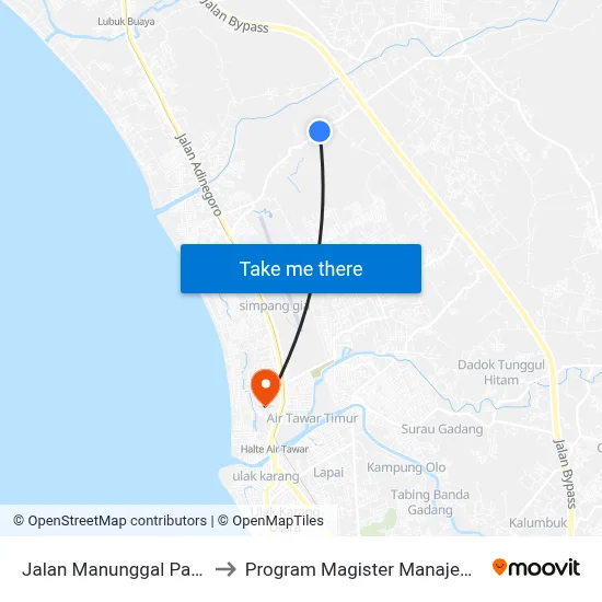 Jalan Manunggal Pagai, 36 to Program Magister Manajemen Unp map